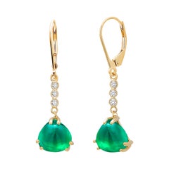 Cabochon Trillion Emerald Diamond Gold Lever Back Hoop Earrings