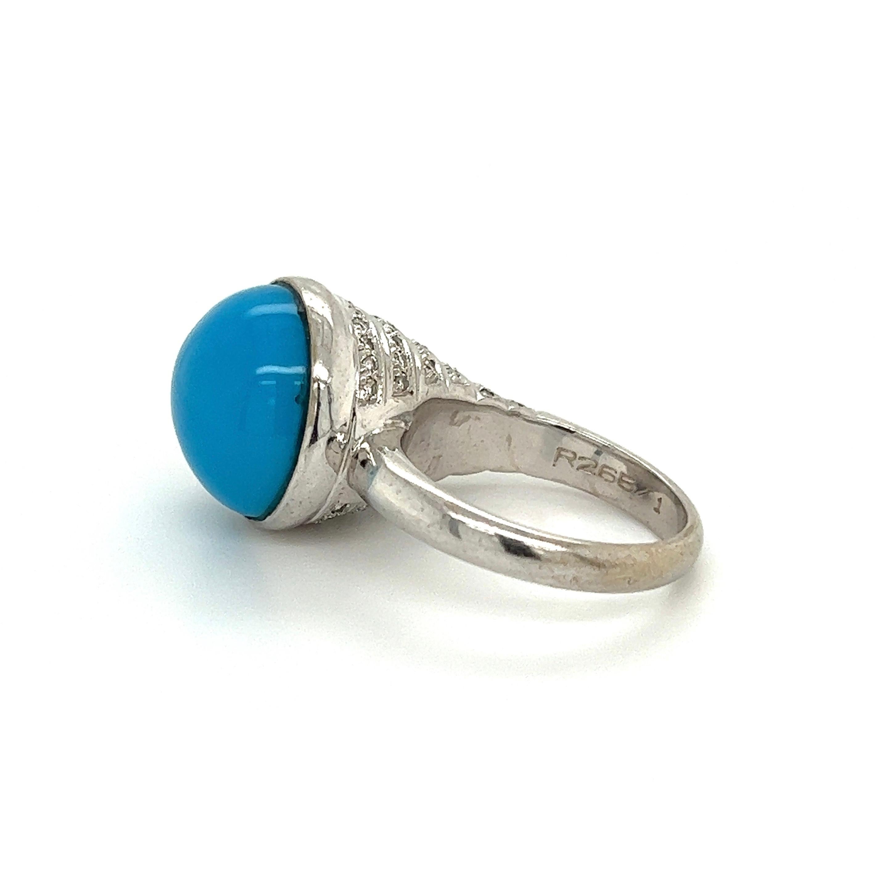 Women's Cabochon Turquoise and Diamond Gold Cocktail Ring For Sale