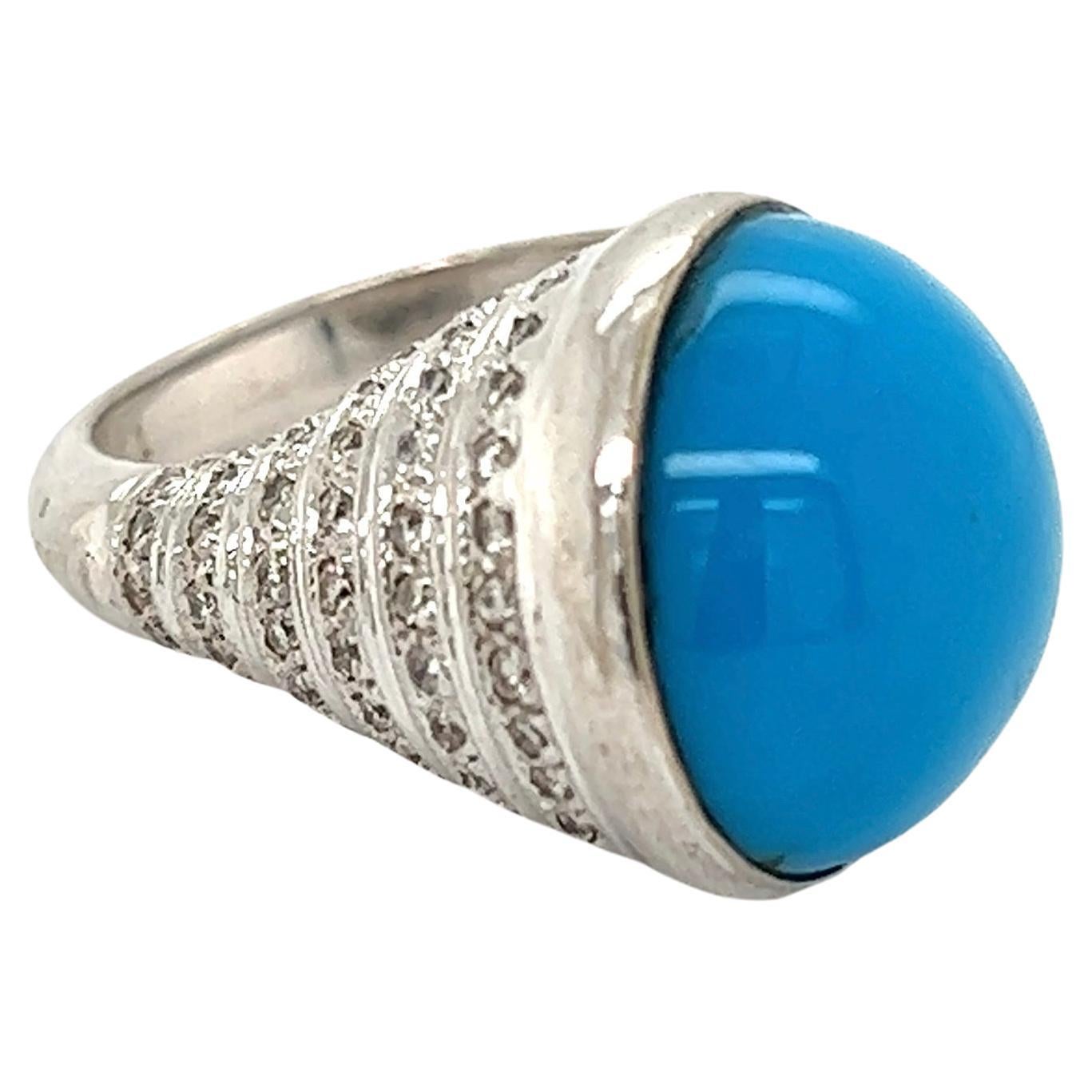 Cabochon Turquoise and Diamond Gold Cocktail Ring For Sale