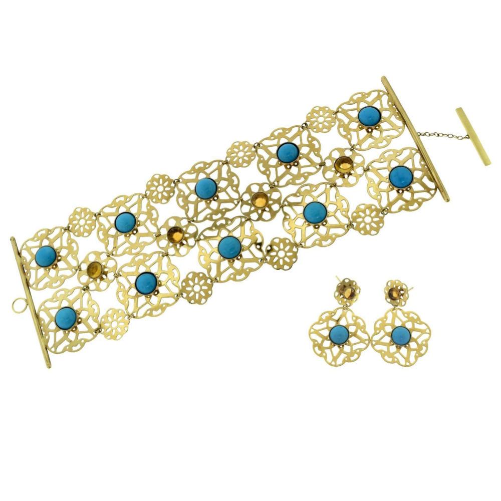 Brilliance Jewels, Miami
Questions? Call Us Anytime!
786,482,8100

Bracelet Length: 6 inches

Bracelet:
Metal: 18k Yellow Gold

Stones: 10 Cabochon Turquoise

4 Cabochon Citrine


Bracelet Width: 2 inches
Total Item Weight (grams):