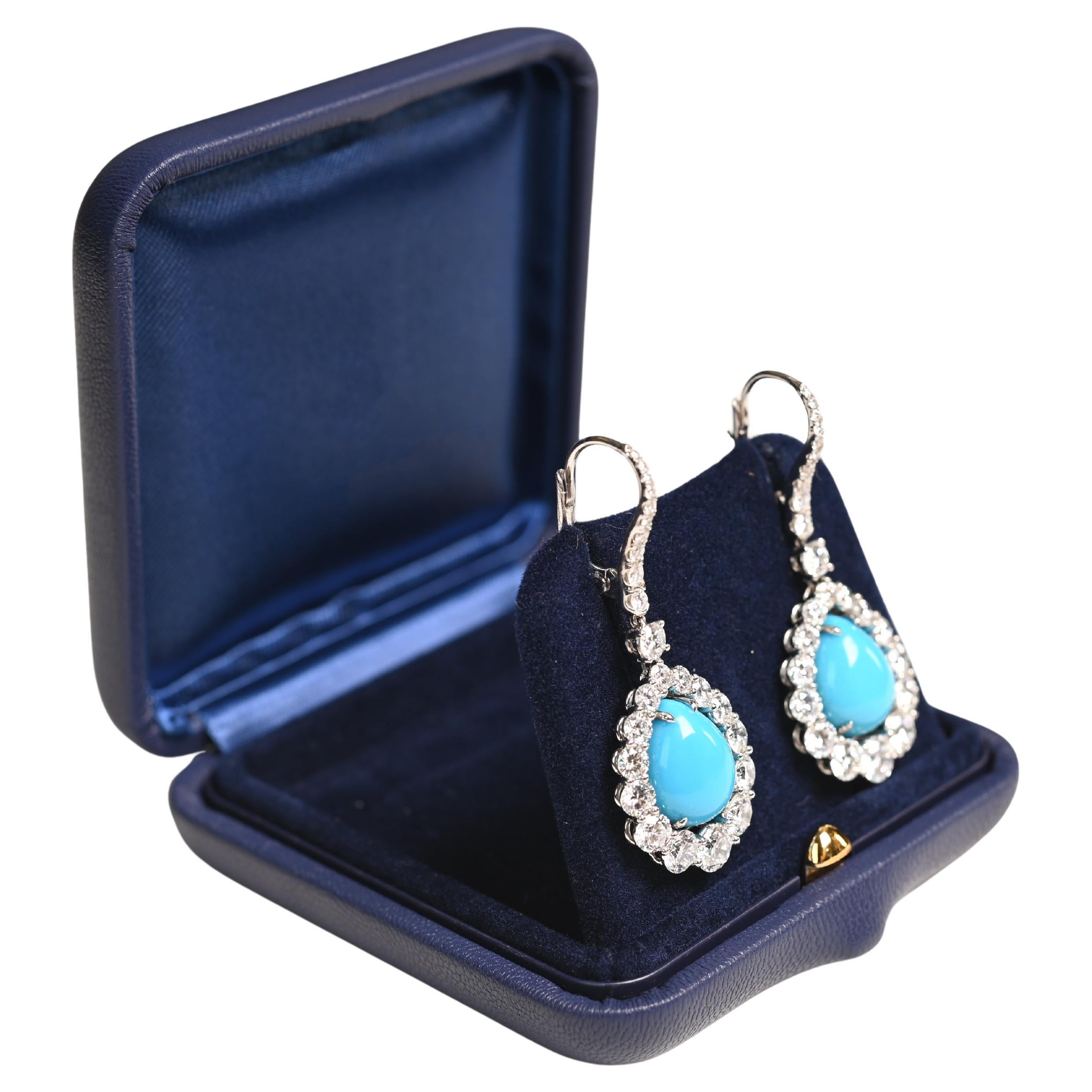 Türkis-Halo-Ohrringe mit Cabochon-Schliff (ca. 10,40 Karat), Platin