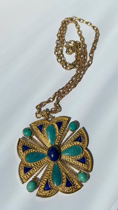 Cabochon Turquoise Pendant and chain 1970s