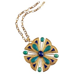 Cabochon Turquoise Pendant and chain 1970s