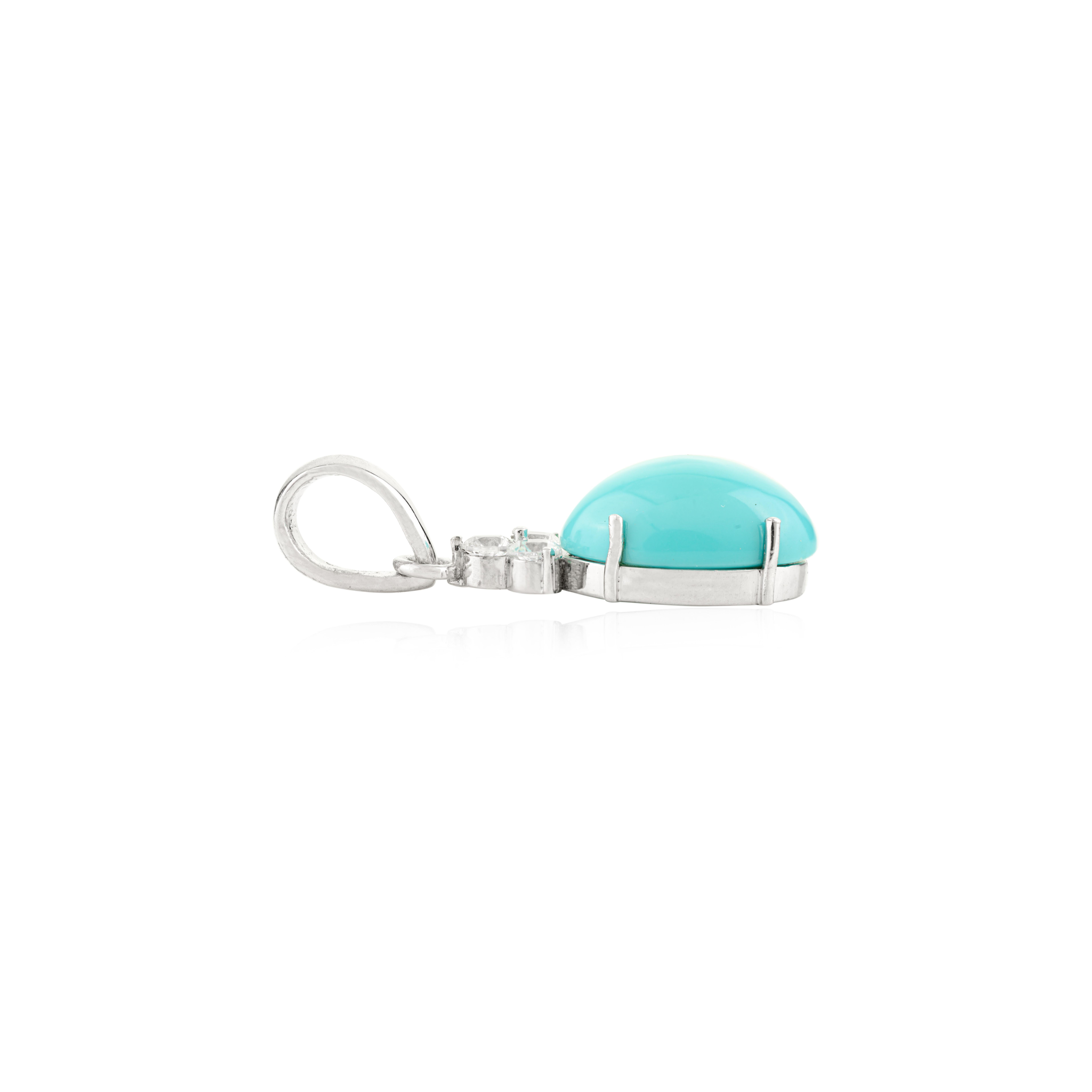 Cabochon Turquoise Unisex Drop Pendant with Cubic Zirconia in Sterling Silver In New Condition For Sale In New York, NY
