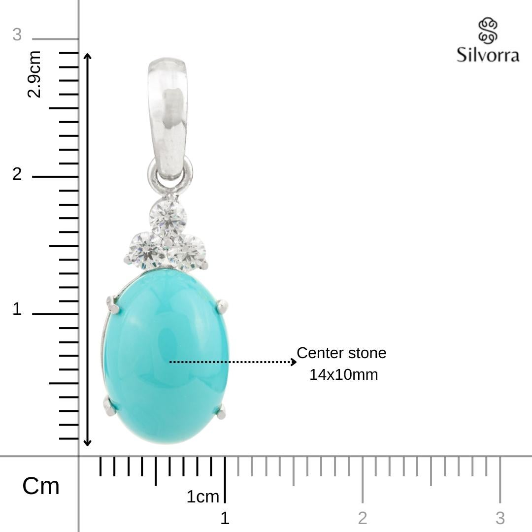 Cabochon Turquoise Unisex Drop Pendant with Cubic Zirconia in Sterling Silver For Sale 4