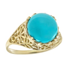 Cabujón Turquesa Estilo Vintage  Anillo de filigrana en oro amarillo macizo de 14 quilates