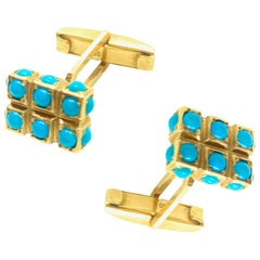 Retro Cabochon Turquoise Yellow Gold Cufflinks