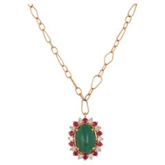 Colgante Cabujón de Esmeralda de Zambia, Rubí y Diamante en Oro de 18k