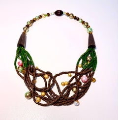 Caboclo Forest Inspired Wood, Tiger Eye & Baroque Pearl Multi-Strand Necklace