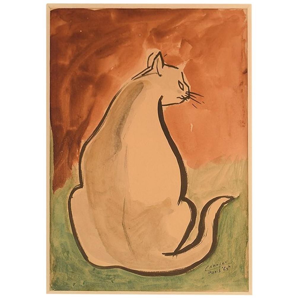 Cabolet, French Artist, Watercolor on Paper, Paris, 1963, Cat