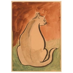 Cabolet, French Artist, Watercolor on Paper, Paris, 1963, Cat