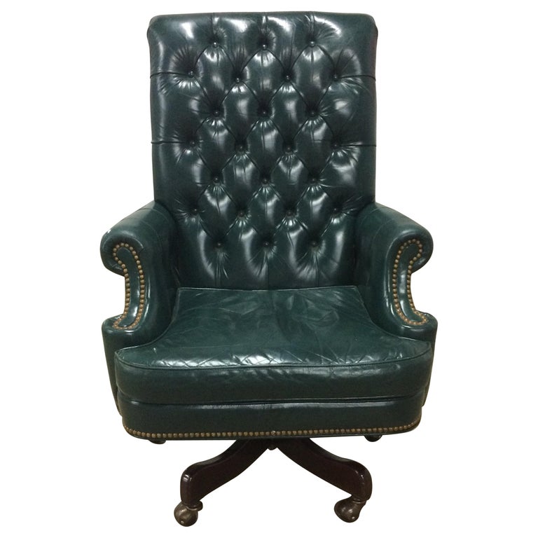 Cabot Wrenn Executive Chair Tufted Green Leather For Sale at 1stDibs green leather tufted