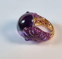 Cabouchon Amethyst and Pink Sapphires 18k Yellow Gold Ring