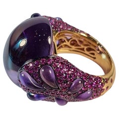 Cabouchon Amethyst and Pink Sapphires 18k Yellow Gold Ring