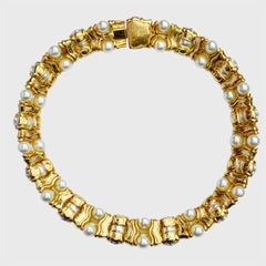 Cabouchon Gold Plated Collar Necklace with Faux Pearls and Rhinestones