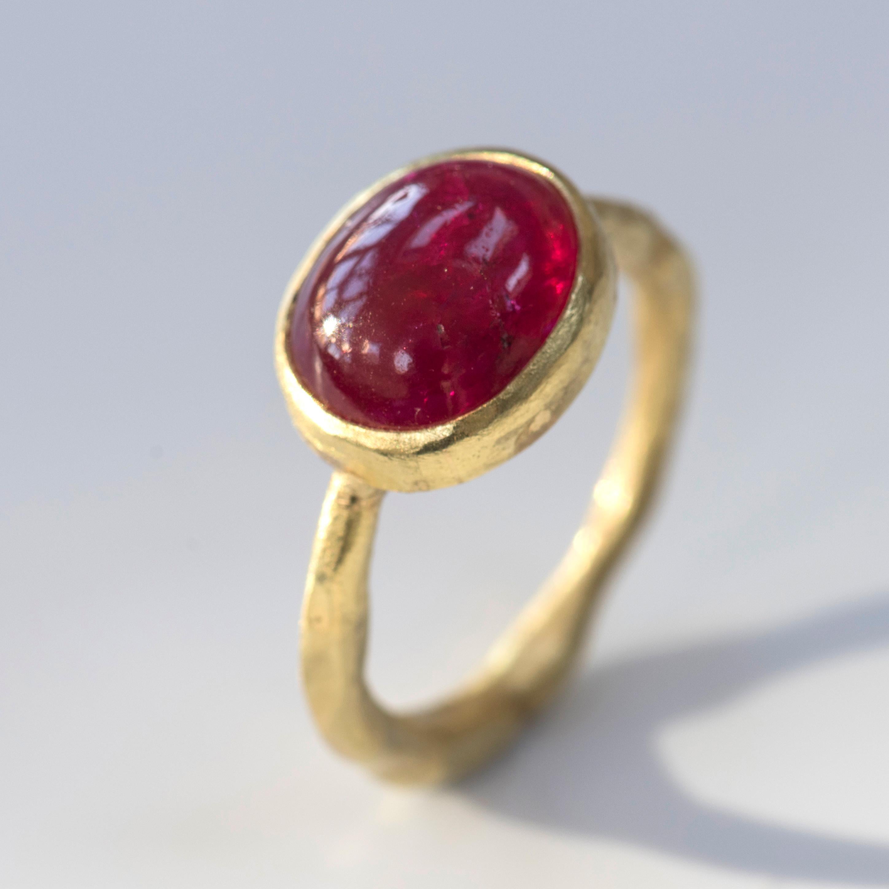 Contemporary Cabouchon Ruby 18 Karat Gold Ring Handmade by Disa Allsopp For Sale
