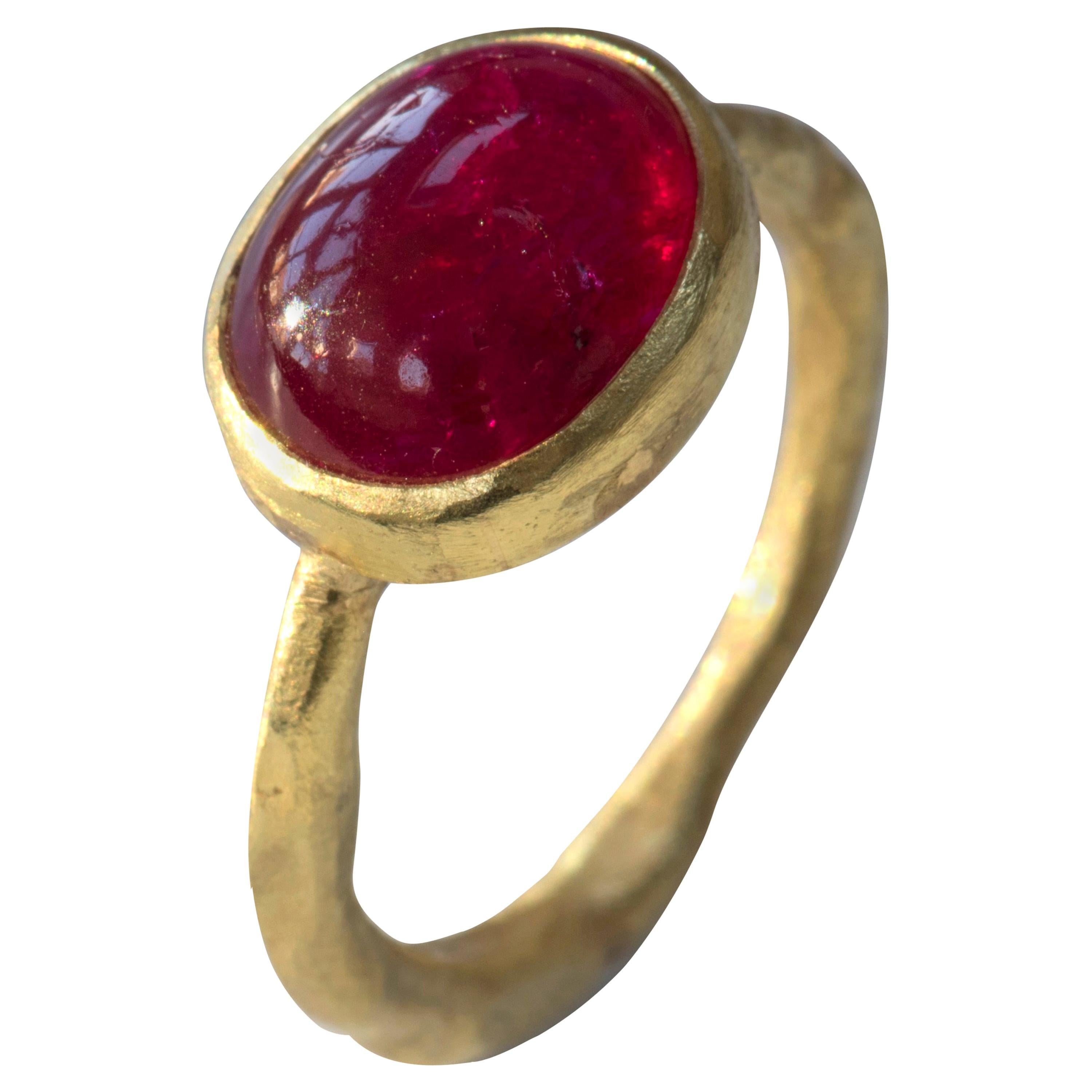Cabouchon Ruby 18 Karat Gold Ring Handmade by Disa Allsopp For Sale