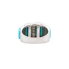 Cabochon Turquoise and Diamond 18 Carat White Gold Cocktail Ring