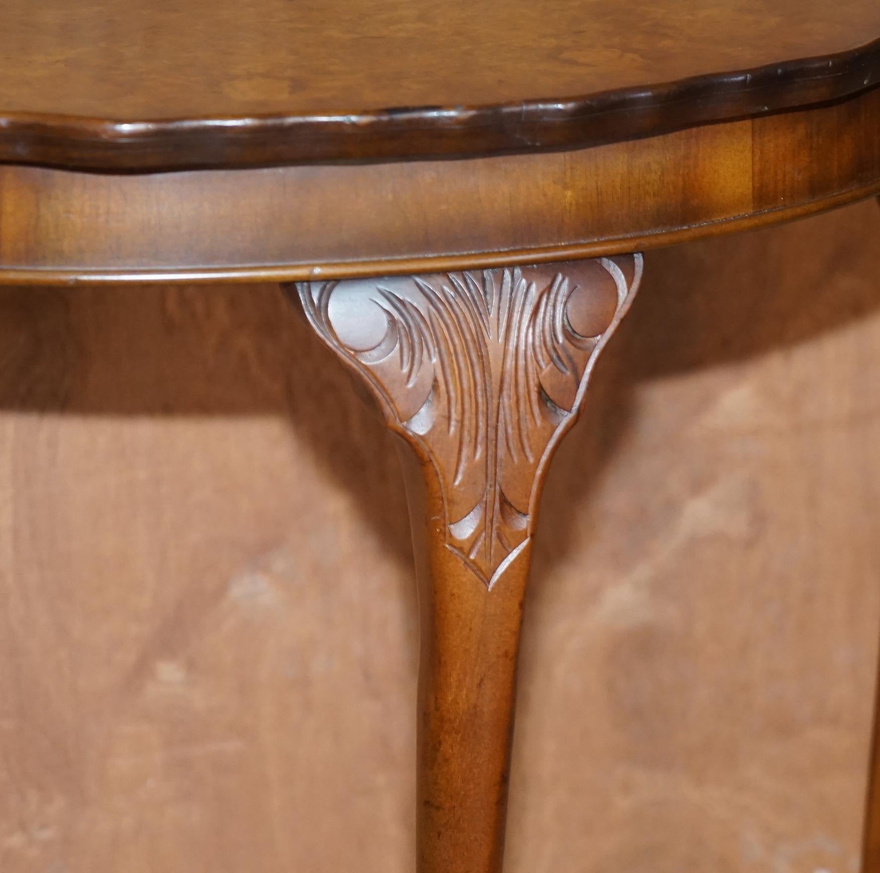 Cabriole Leg Art Deco Style Burr Walnut Demi Lune Half Moon Console Side Table 1