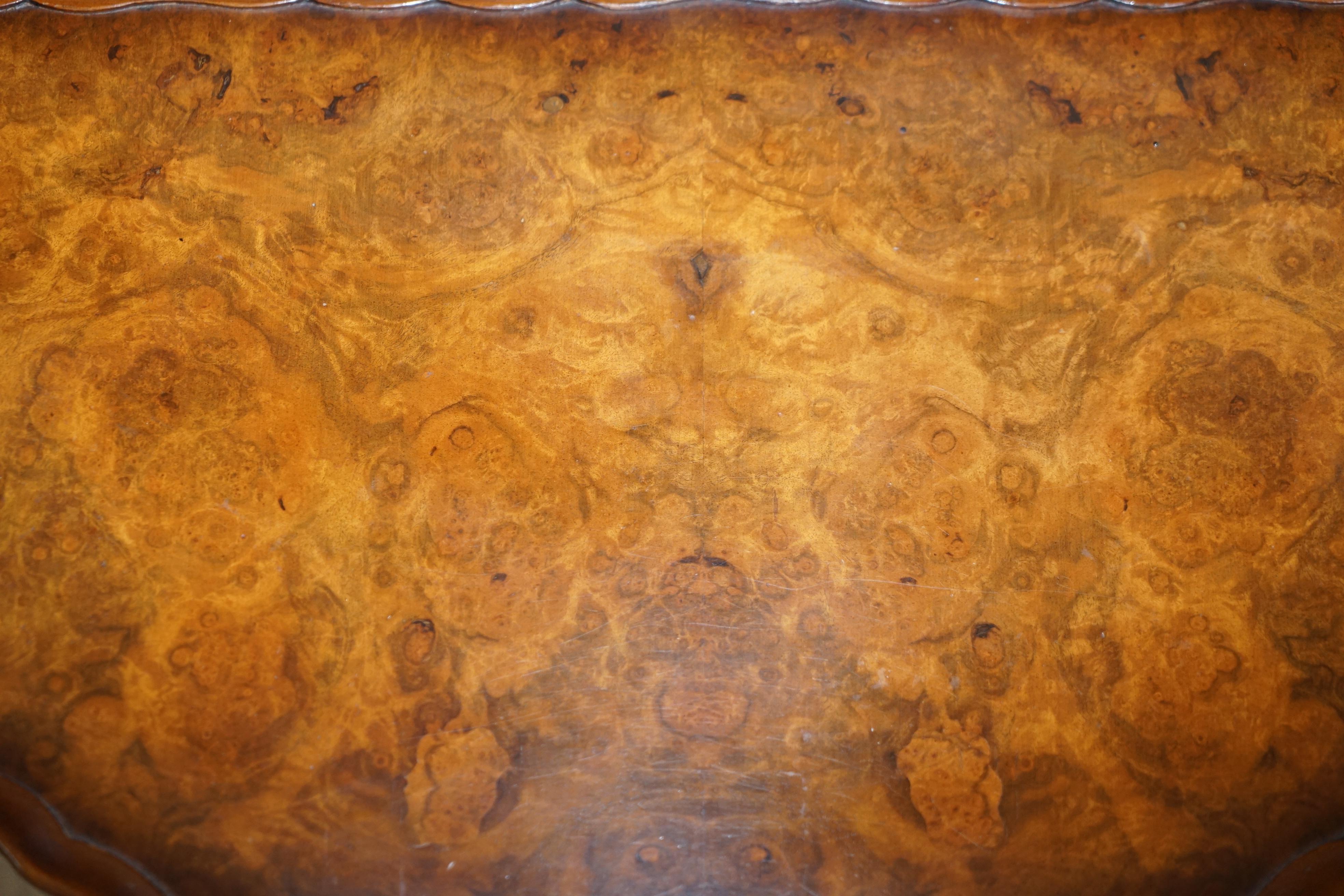 Cabriole Leg Art Deco Style Burr Walnut Demi Lune Half Moon Console Side Table In Good Condition In West Sussex, Pulborough