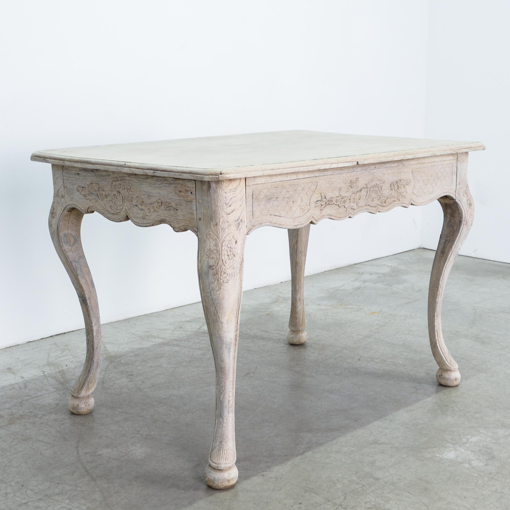 French Provincial Cabriole Leg French Bleached Oak Table
