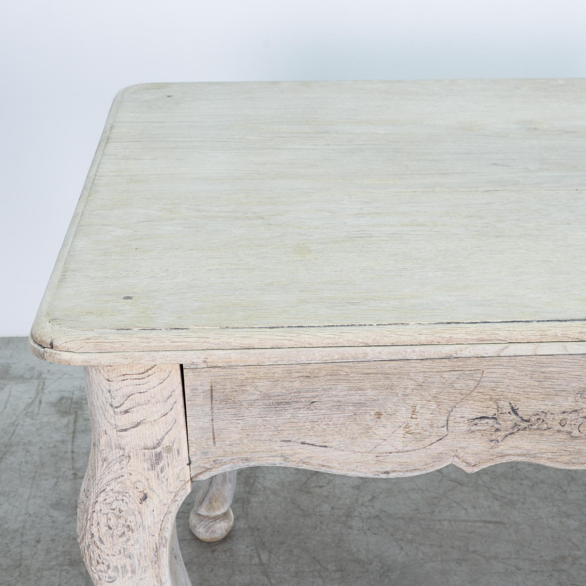 Cabriole Leg French Bleached Oak Table In Good Condition In High Point, NC