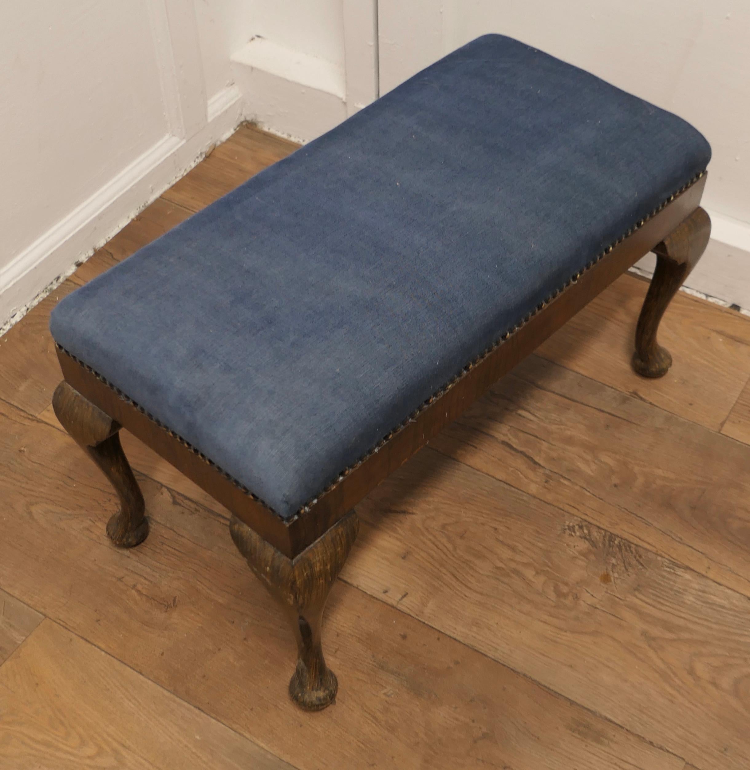Cabriole Leg Velvet Window Stool    This is a good Sturdy Stool   In Good Condition For Sale In Chillerton, Isle of Wight