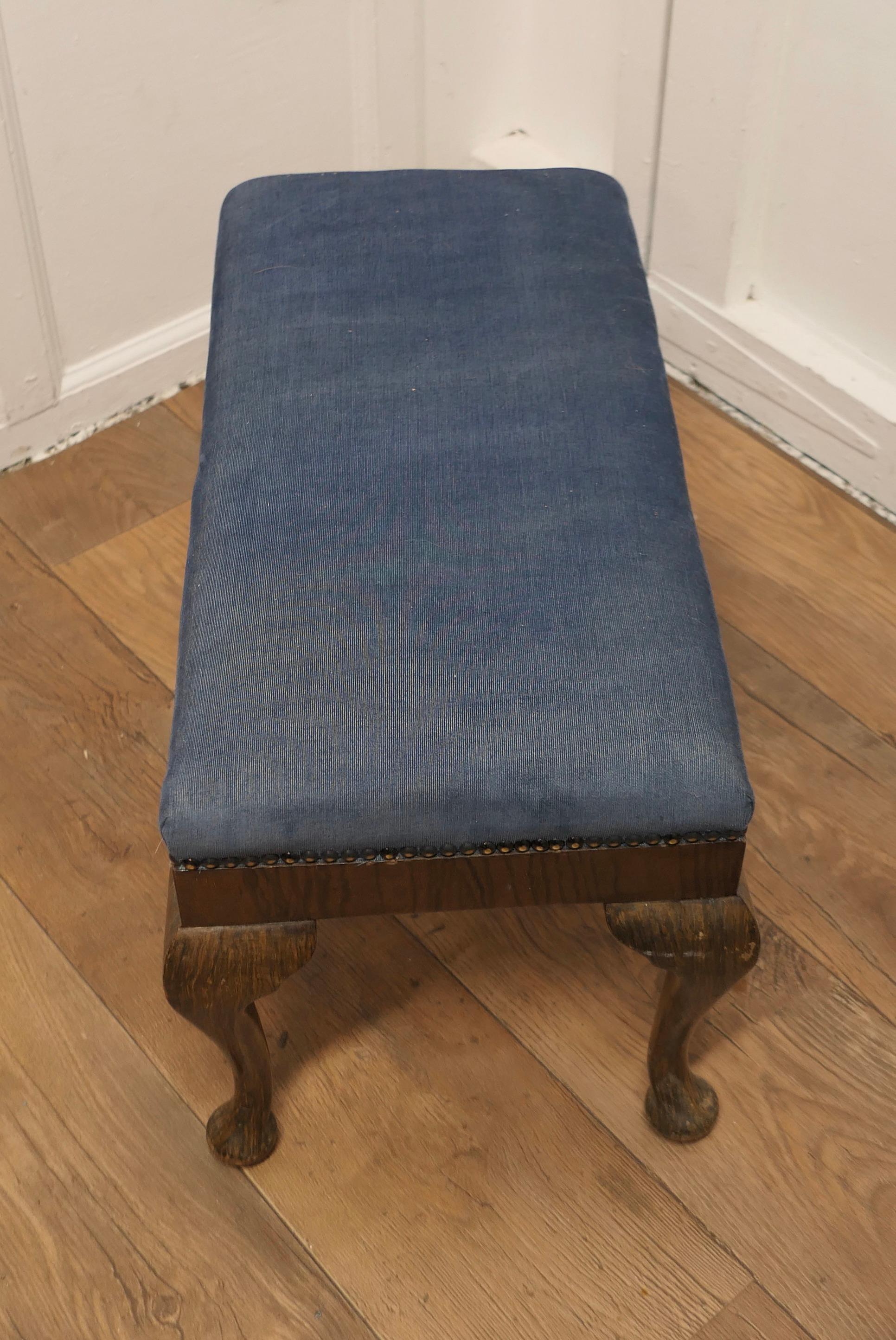 Walnut Cabriole Leg Velvet Window Stool    This is a good Sturdy Stool   For Sale