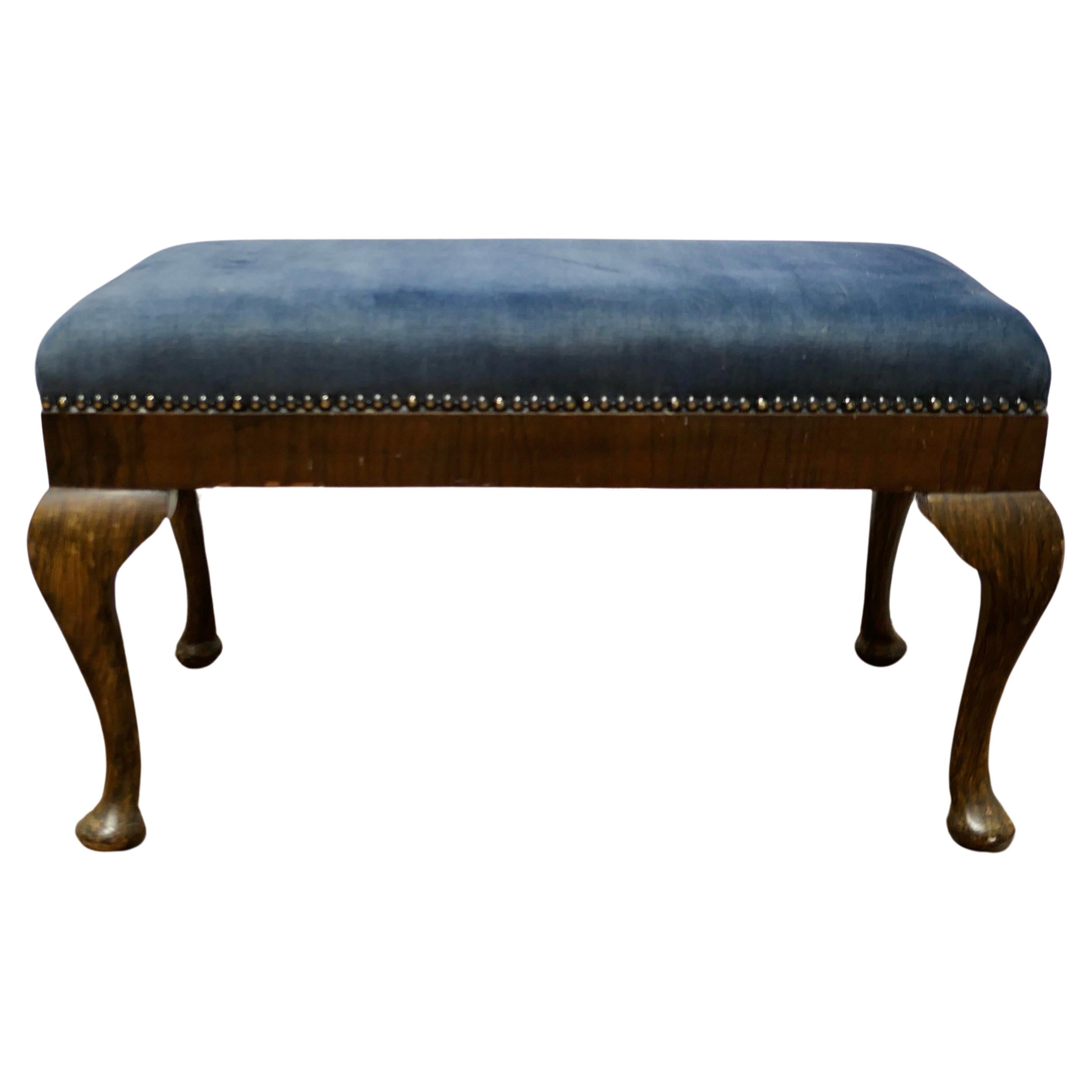 Cabriole Leg Velvet Window Stool    This is a good Sturdy Stool   For Sale