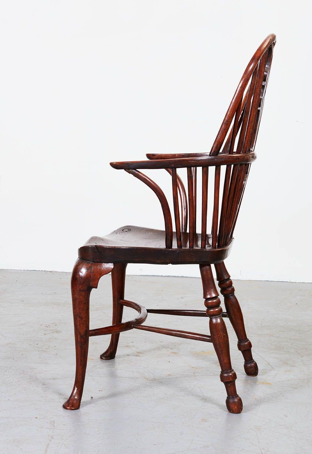 Cabriole Leg Yew Wood Windsor Armchair For Sale 2