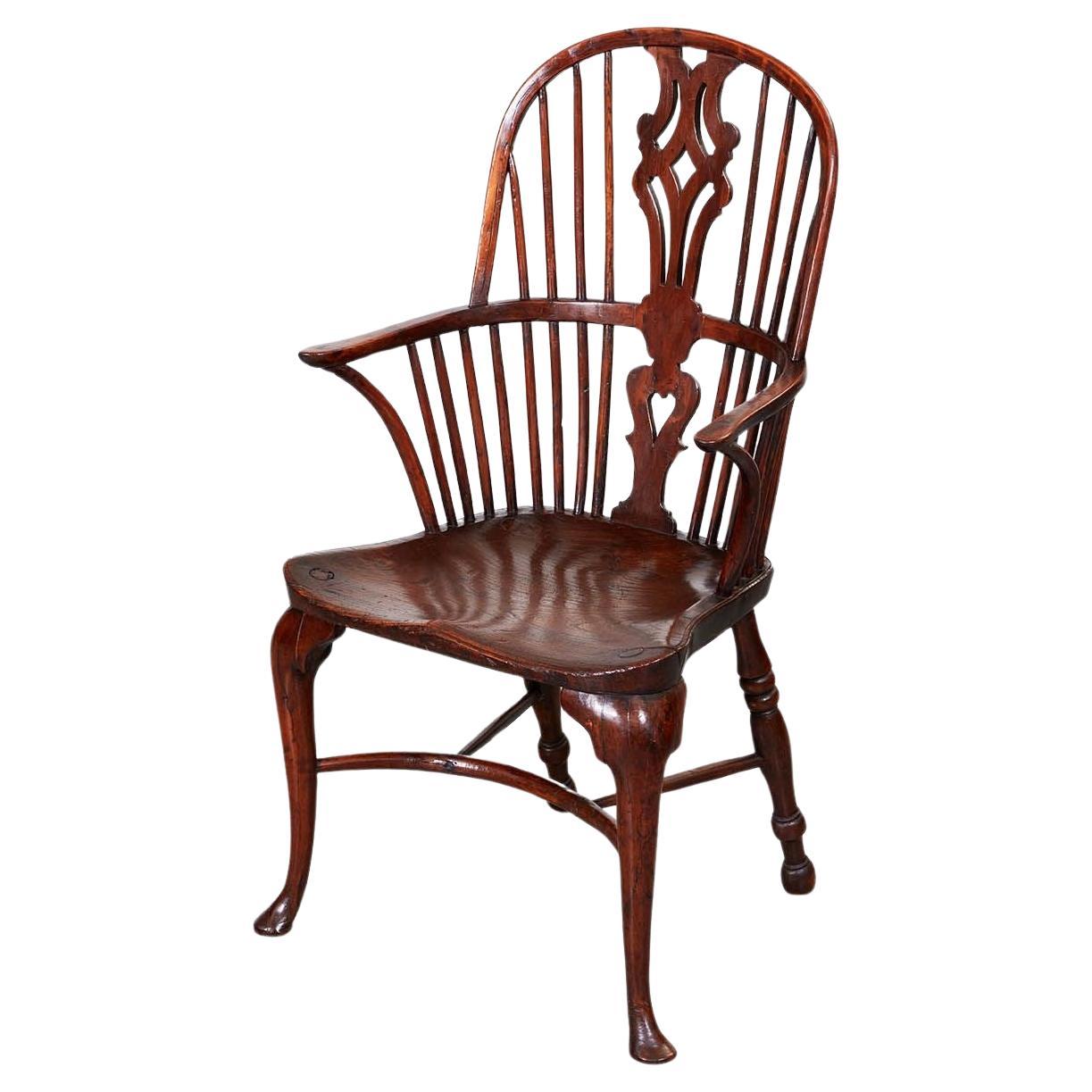 Cabriole Leg Yew Wood Windsor Armchair For Sale