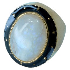 Cabuchon Moonstone Ring Black Enamel Coctail Ring J Dauphin