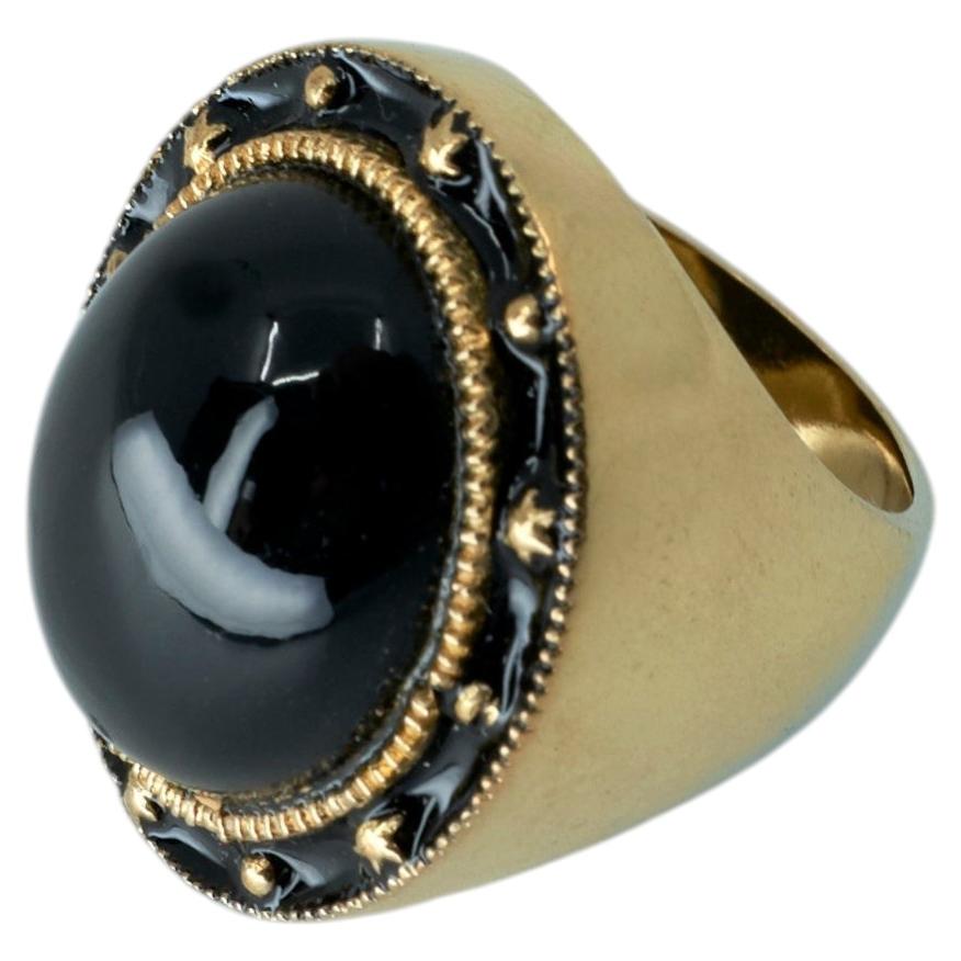 Cabuchon Ring Cocktial Ring Onyx Schwarz Emaille Vergoldet J Dauphin