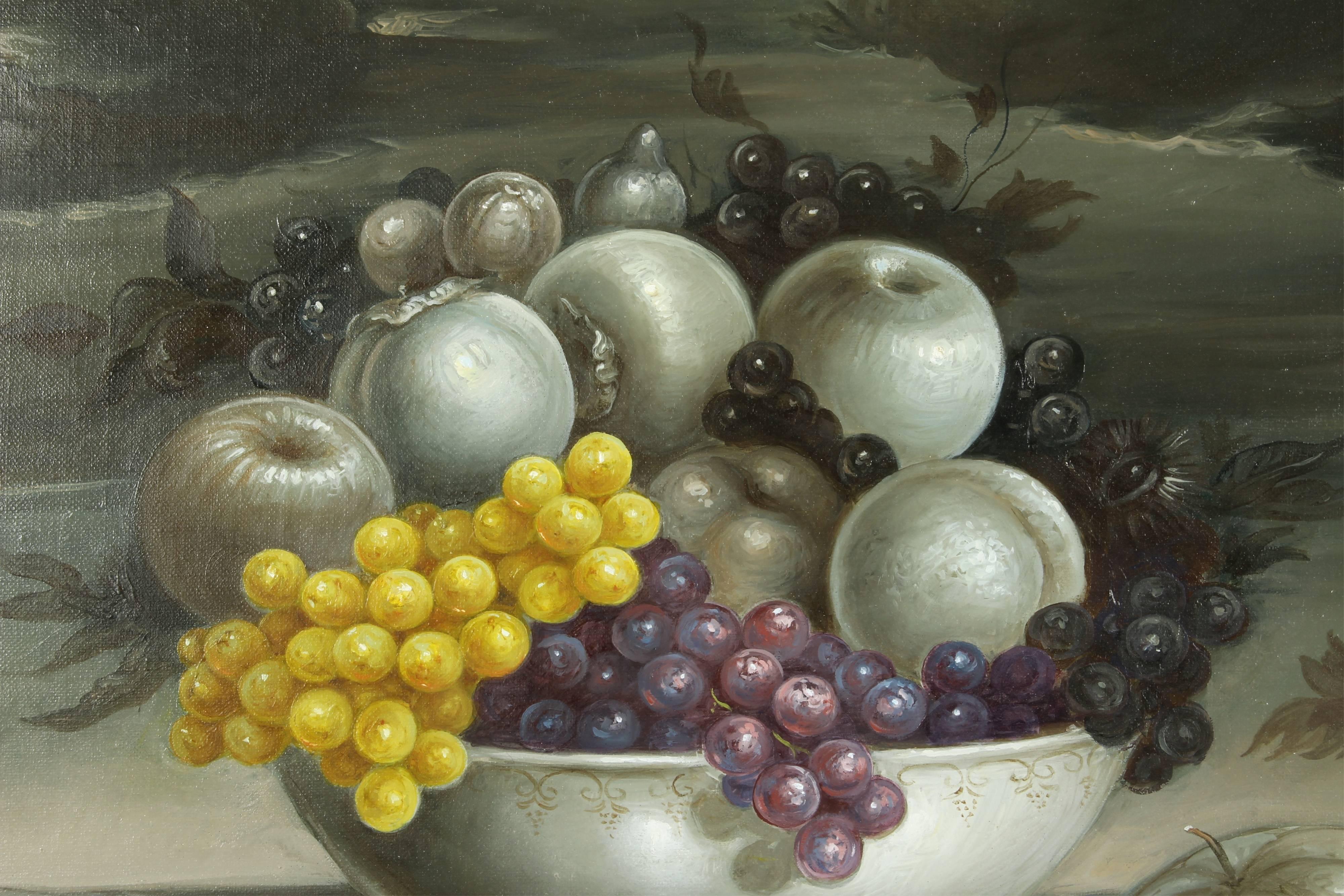 Cacace Filippo, Italian, Still Life with Grapes, Oil on Canvas In Excellent Condition In Litchfield, CT