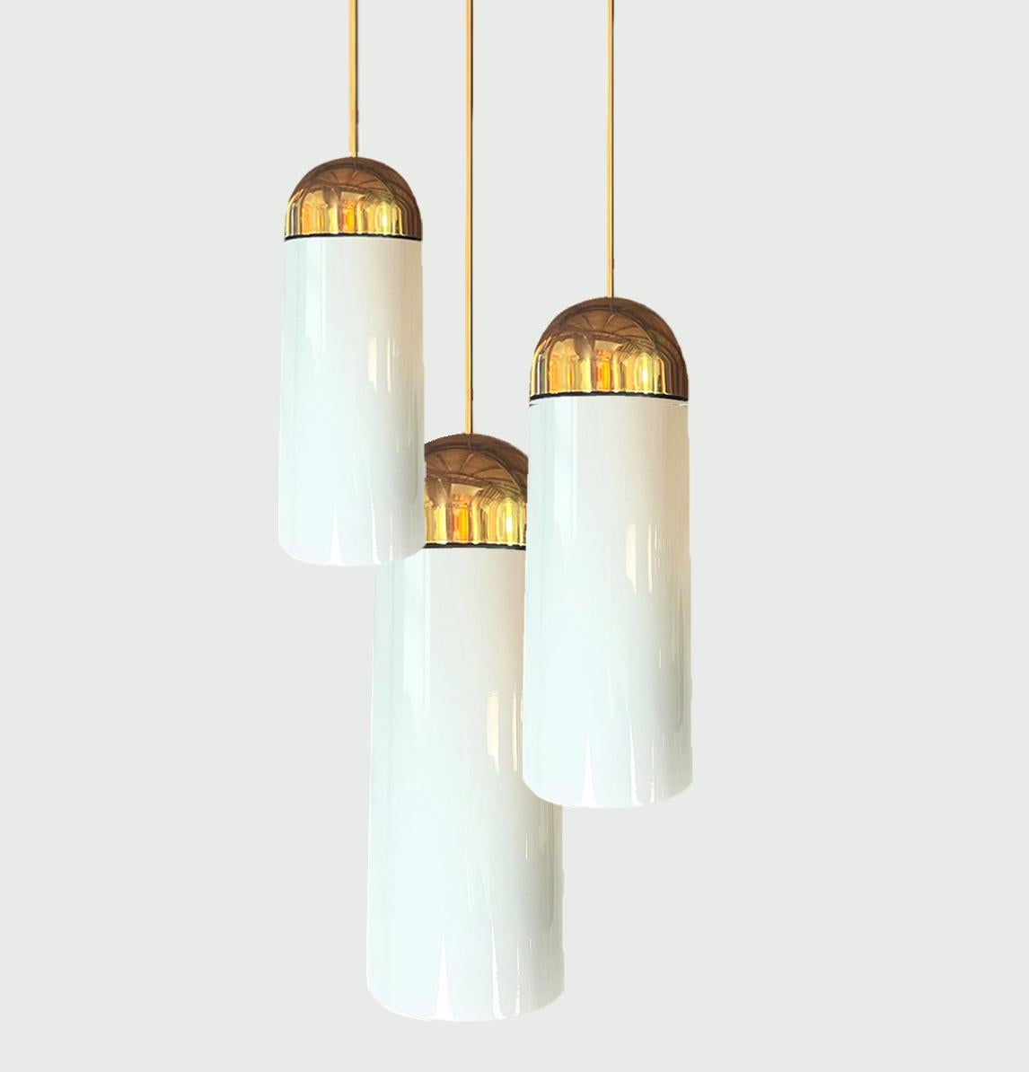 1 of the 3 XL Opaque Glass / Brass Pendant Lights by Limburg, 3 Sizes, 1970s 2