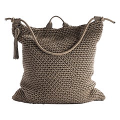 Cacao Brown Outdoor Indoor Bag Cushion Handmade Crochet in UV Protected Yarn