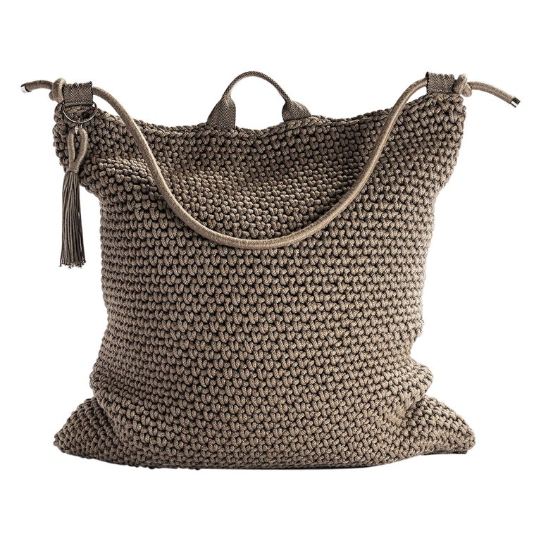 Brown Beige Outdoor Indoor Bag Cushion Handmade Crochet in UV Protected  Yarn For Sale at 1stDibs