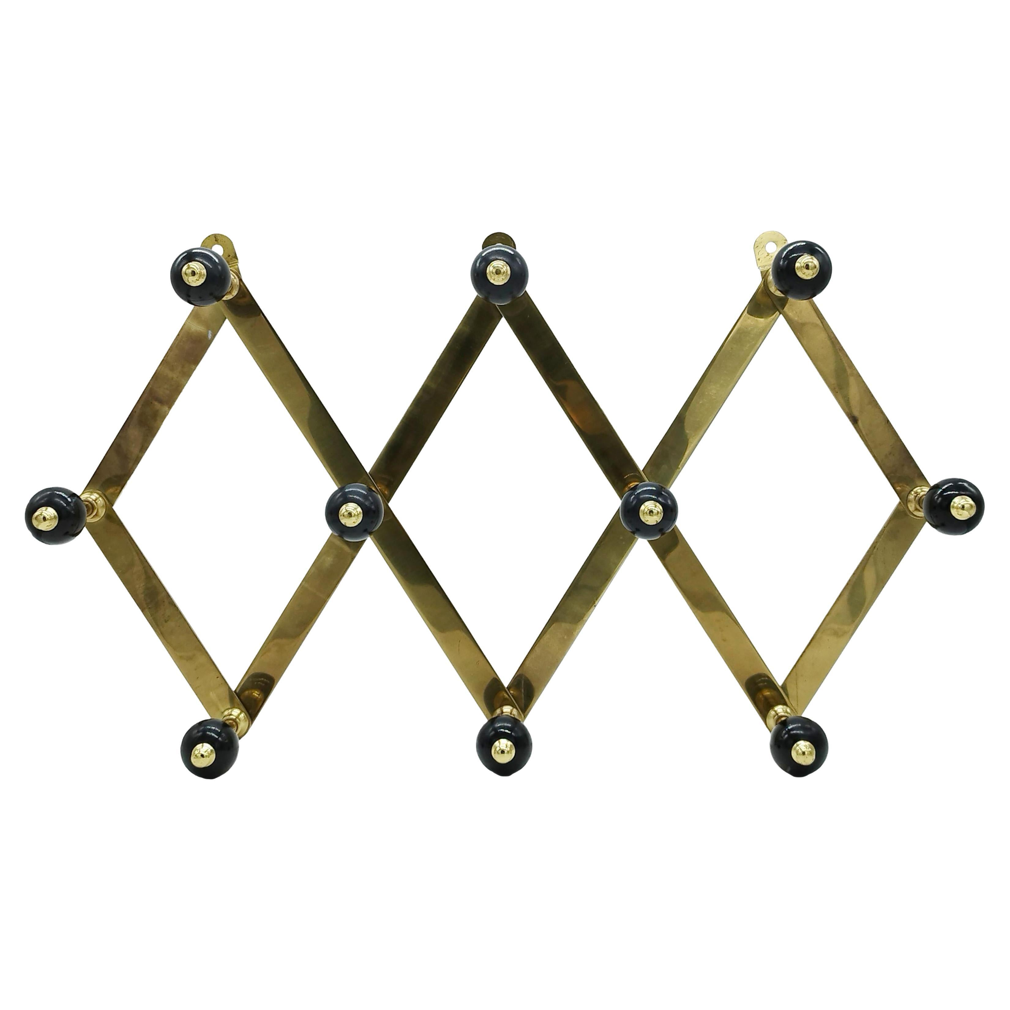 Caccia Dominioni for Azucena Brass & Bakelite Adjustable Coat Rack, Italy 1950s