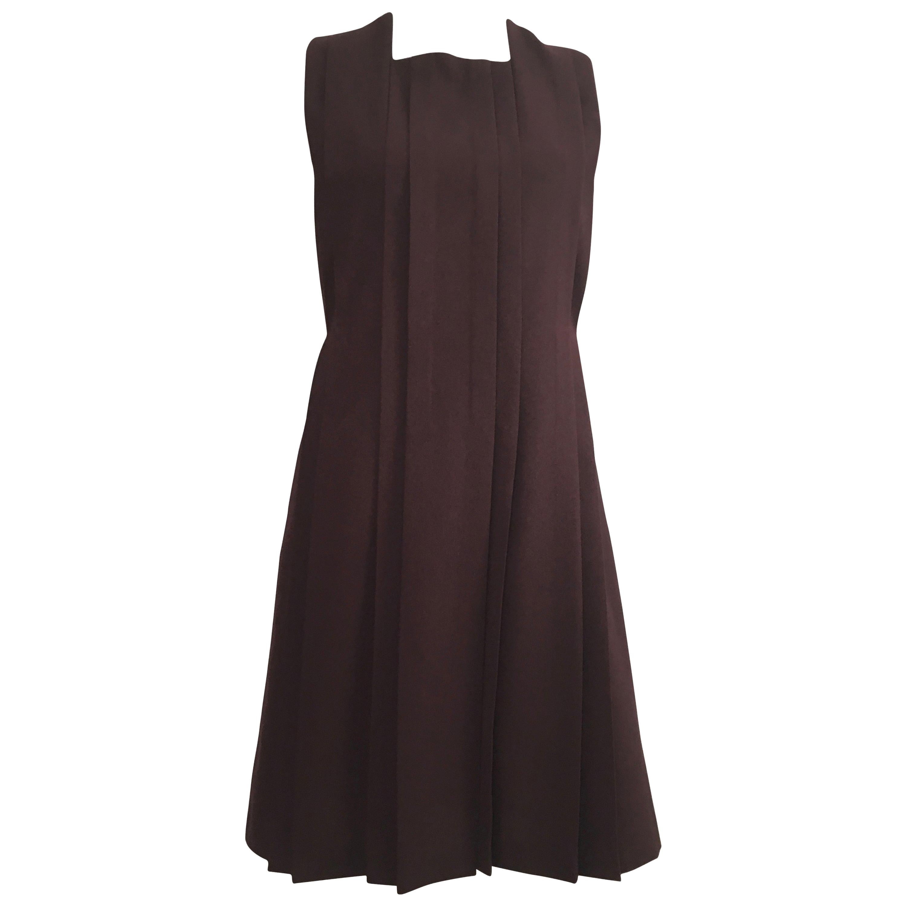 Cacharel Burgundy Sleeveless Pleated Dress Size 8.  For Sale