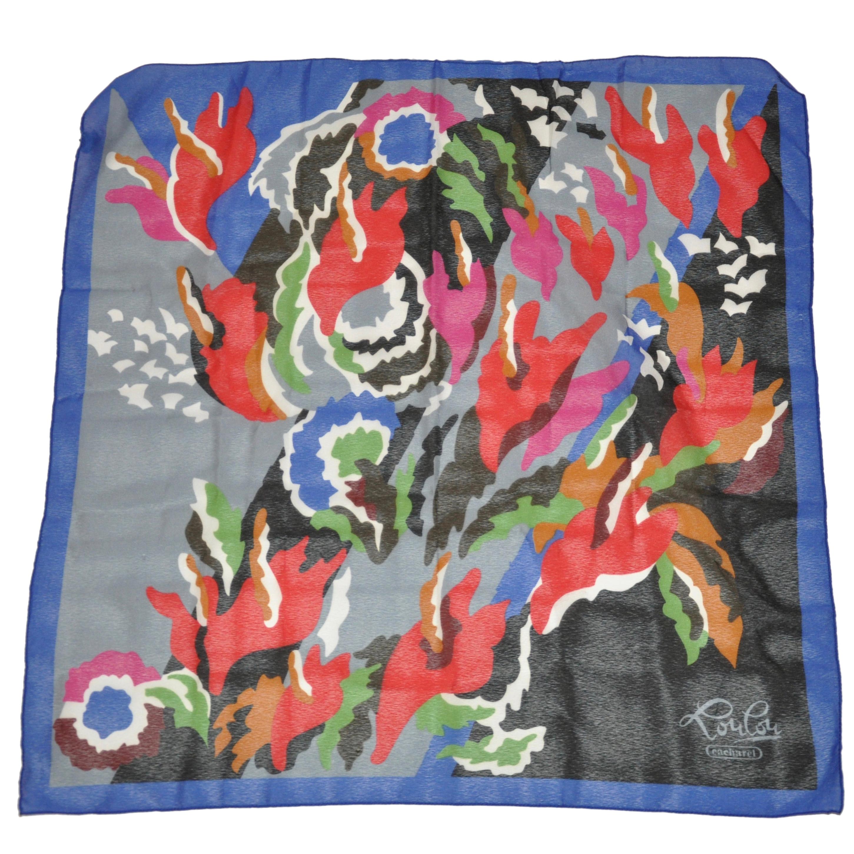 Cacharel "Lou Lou" Multi Color Floral Scarf For Sale