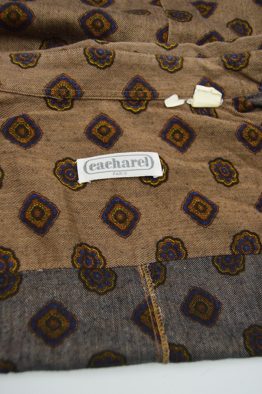 Cacharel Paris 1980s Men's Vintage Brown Cotton & Modal Button Up Shirt 1