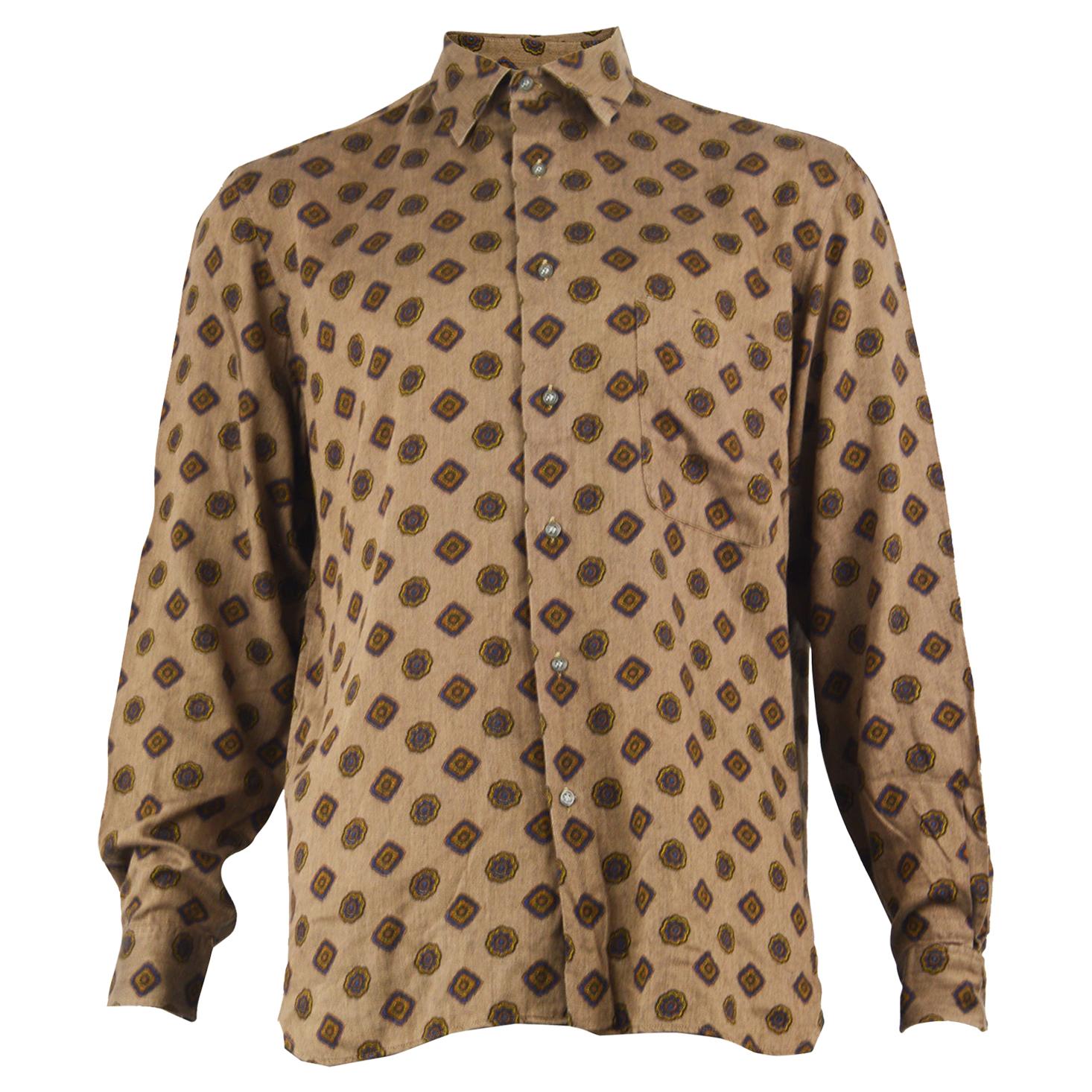 Cacharel Paris 1980s Men's Vintage Brown Cotton & Modal Button Up Shirt