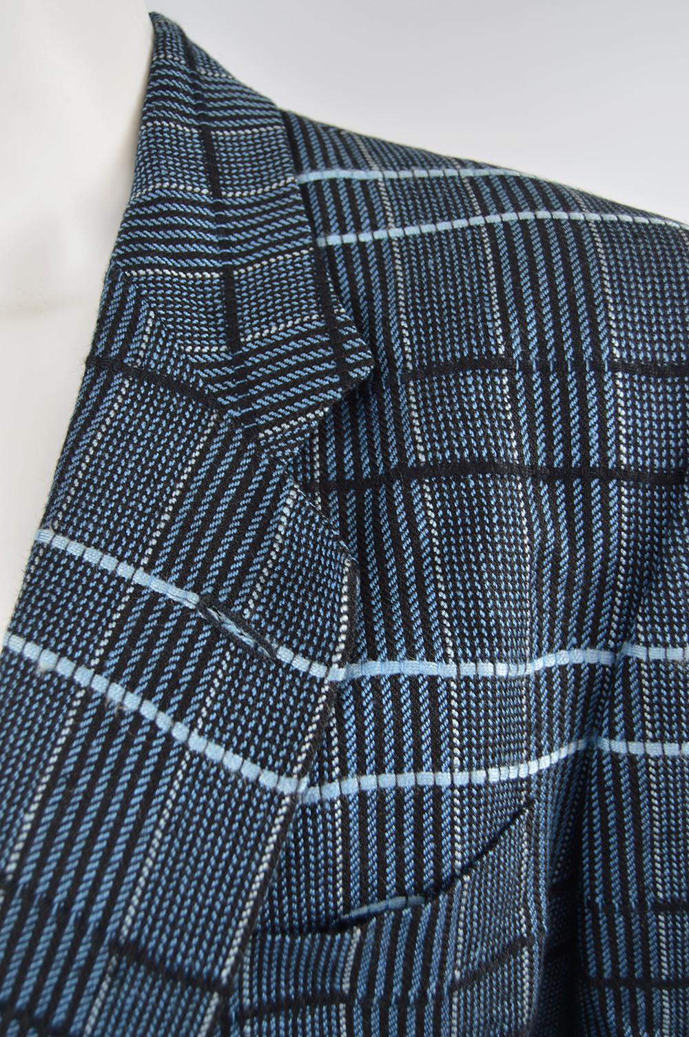 Cacharel Paris Men's Vintage Checked Rayon & Linen Sport Coat, 1990s In Good Condition In Doncaster, South Yorkshire