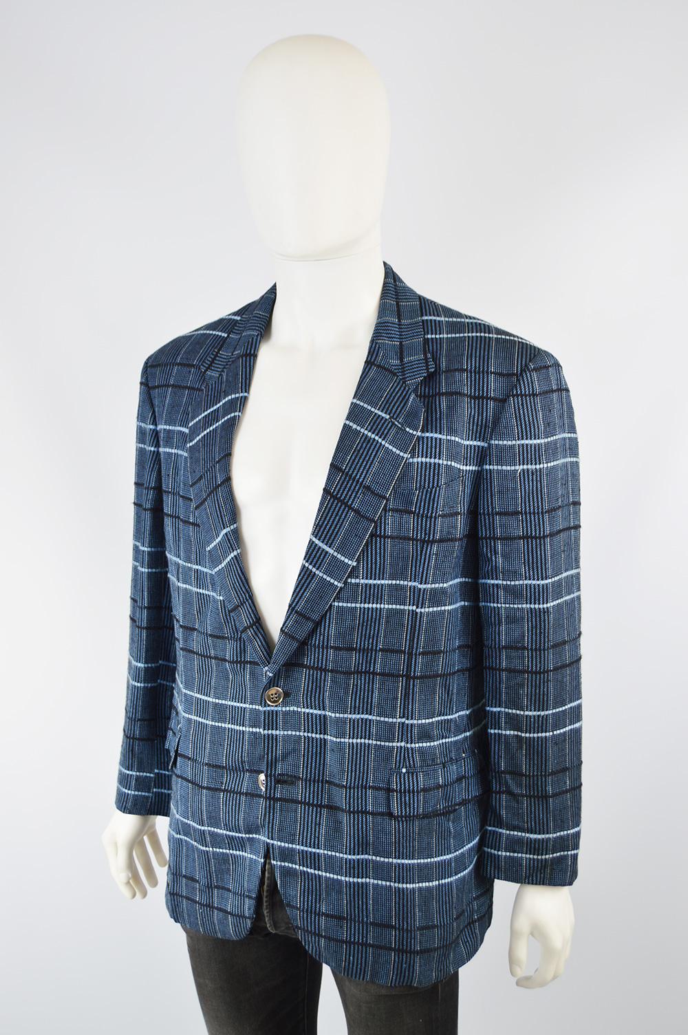 Cacharel Paris Men's Vintage Checked Rayon & Linen Sport Coat, 1990s 1