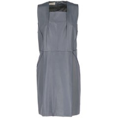 Cacharel Vintage grey-blue leather sleeveless 90s midi dress