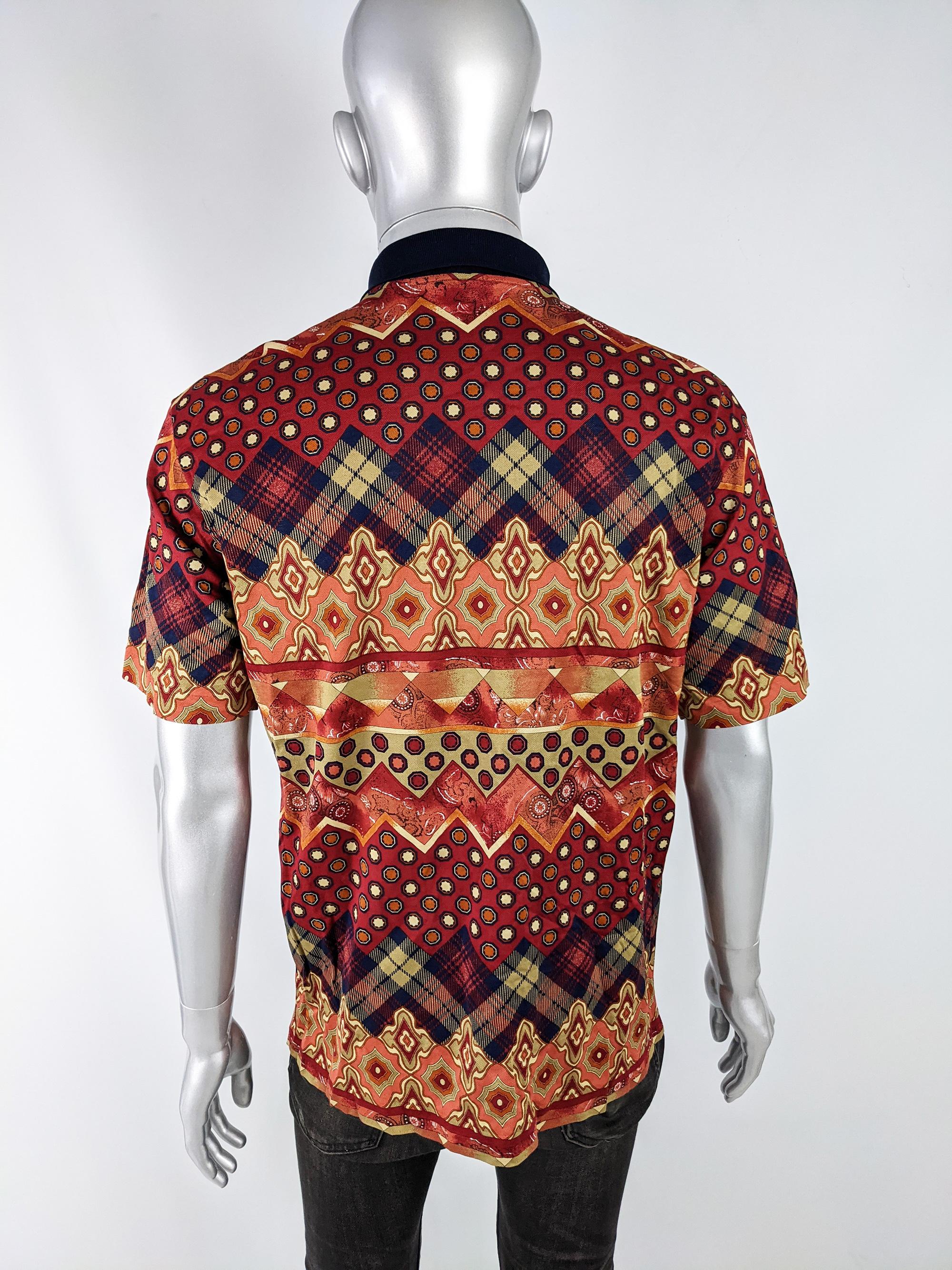 Brown Cacharel Vintage Mens Bold Patterned Polo Shirt, 1980s For Sale