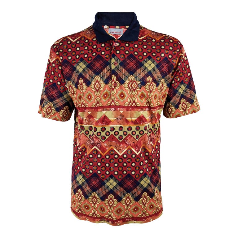 Cacharel Vintage Mens Bold Patterned Polo Shirt, 1980s For Sale at 1stDibs