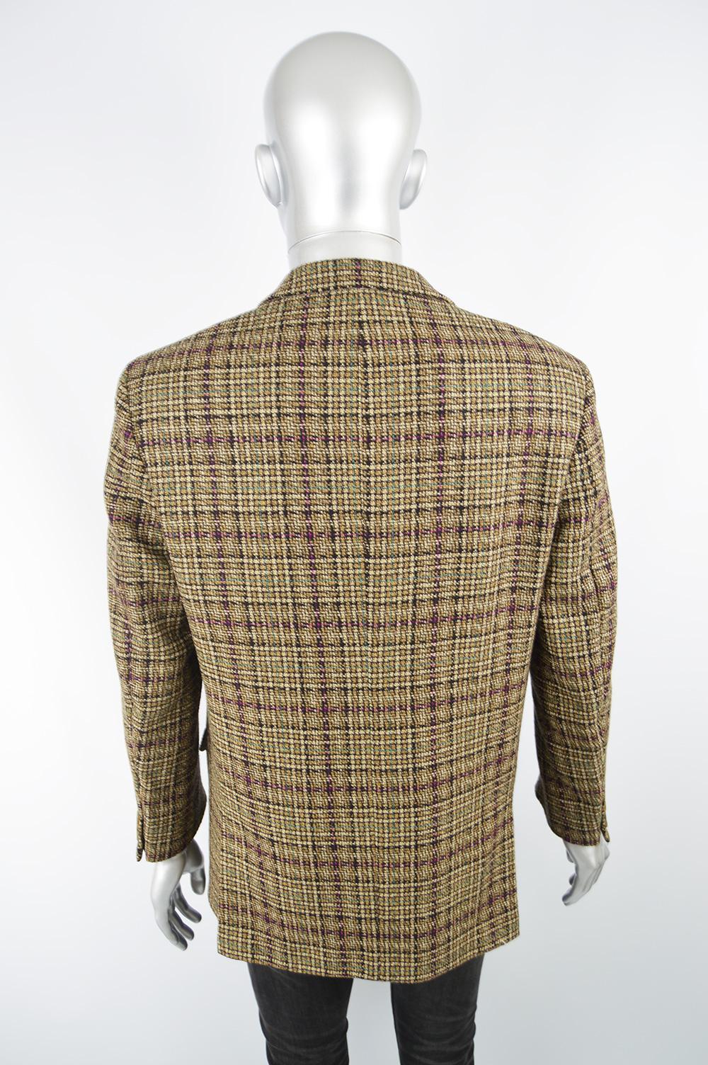 Cacharel Vintage Men's French Pure Wool Brown Tweed Checked Sport Coat Blazer In Excellent Condition In Doncaster, South Yorkshire