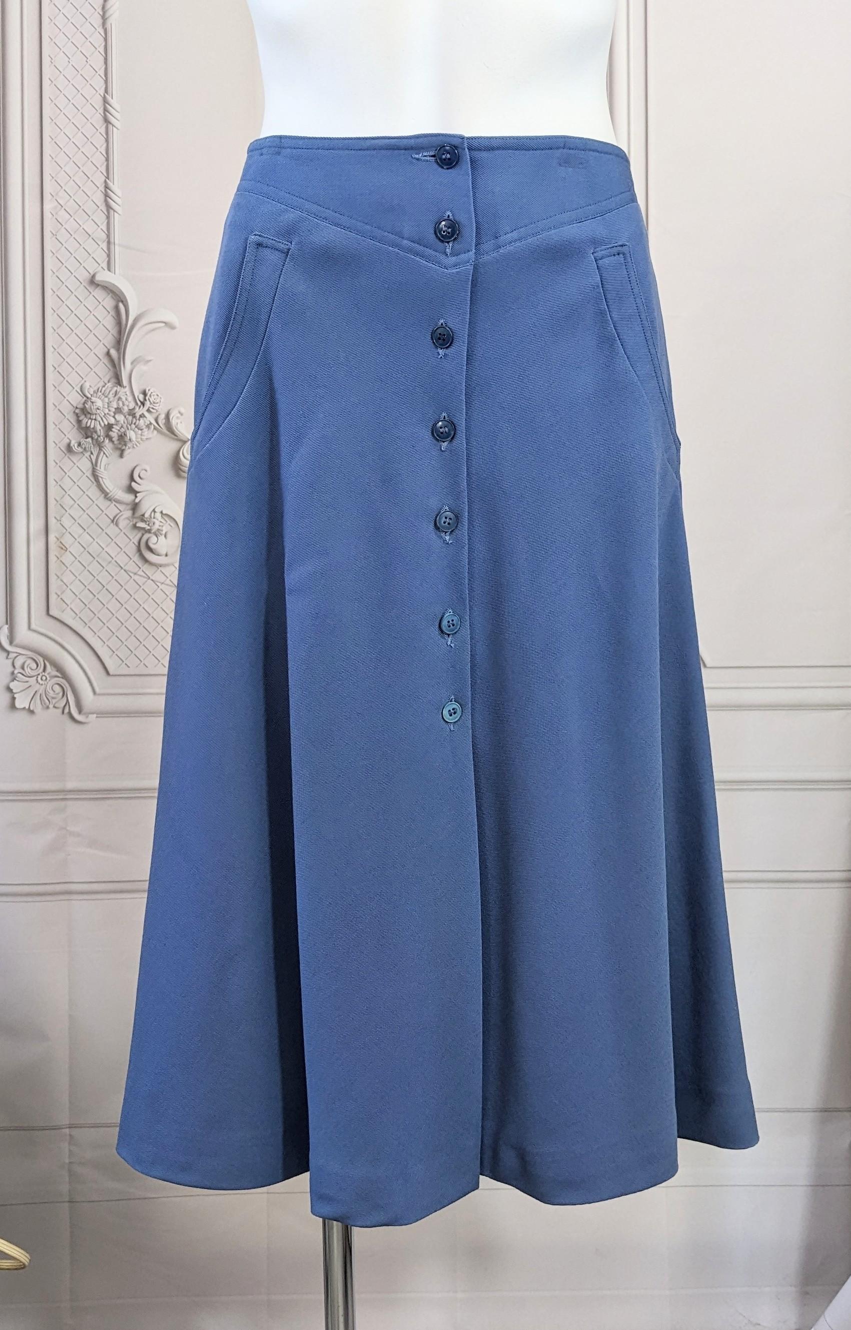 Blue Cacharel Wool Twill A line Skirt For Sale