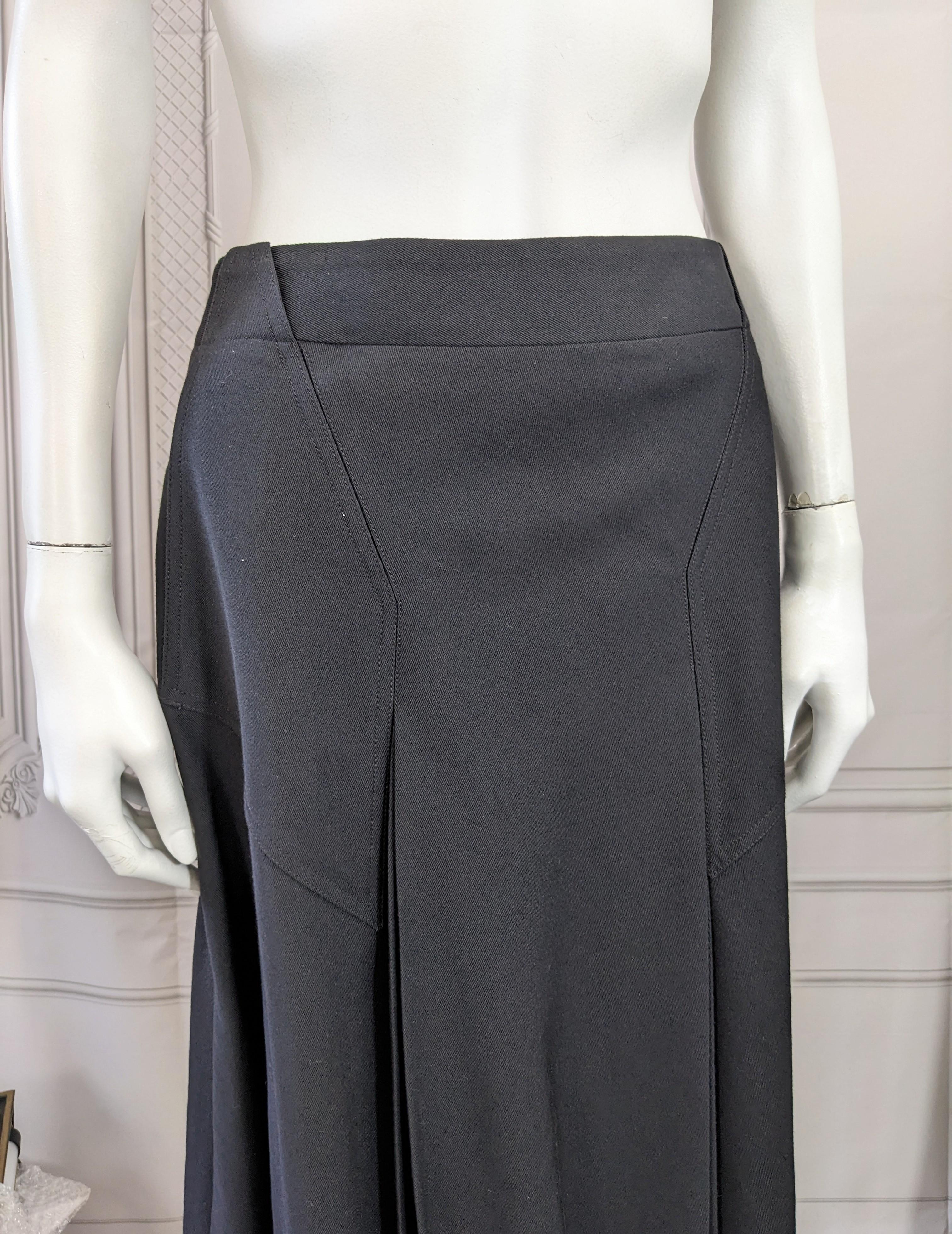 Black Cacharel Wool Twill Pleated A Line Skirt For Sale